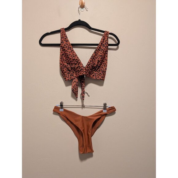 Aerie Small Cheekier Plus Coquine Bottom Triangle Top Brown Cheetah - Picture 1 of 4